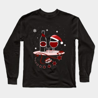 A glass of wine with a Santa hat - Funny place setting Long Sleeve T-Shirt